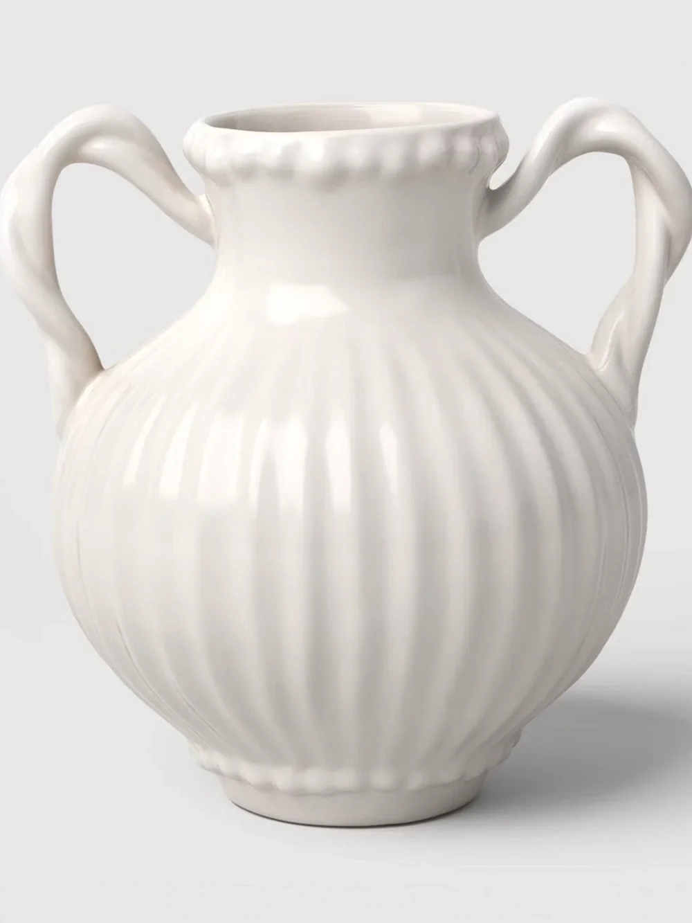 Beaded Ceramic Handled Vase Ivory - Threshold